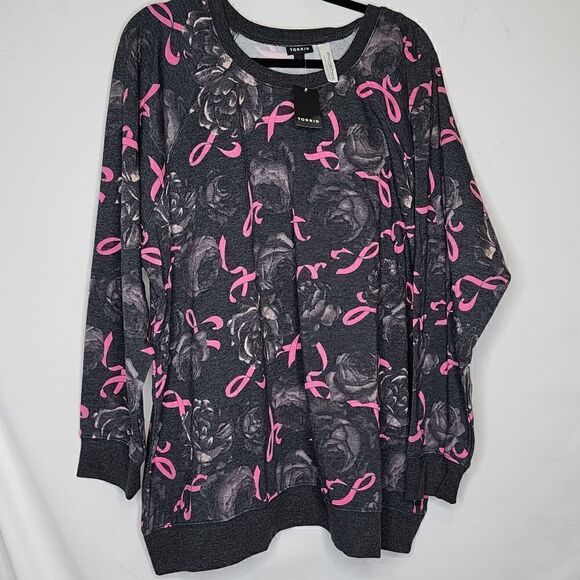4X 26W Torrid Grey Pink Ribbon Cozy Fleece Sweatshirt Breast Cancer Awareness ri - Picture 2 of 6